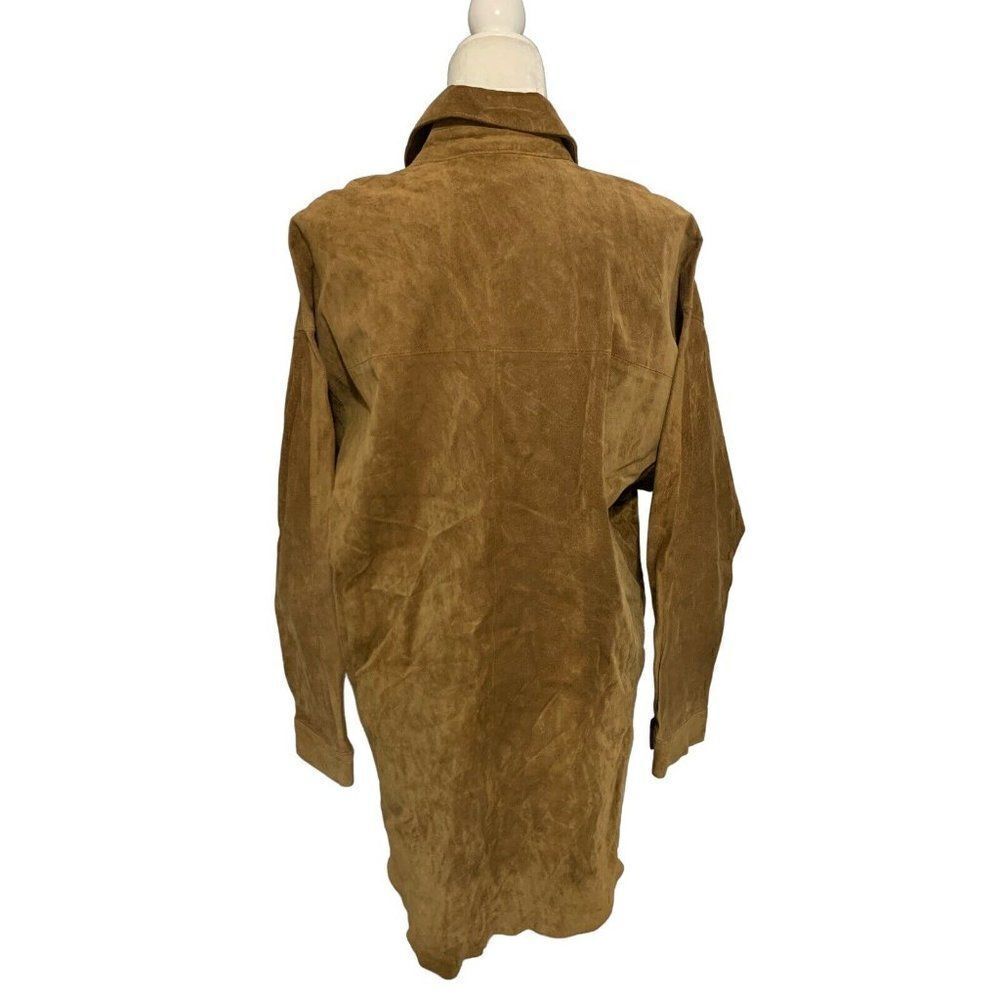 positano pelle Vintage camel brown Genuine suede long sleeve jacket Large - Picture 2 of 6